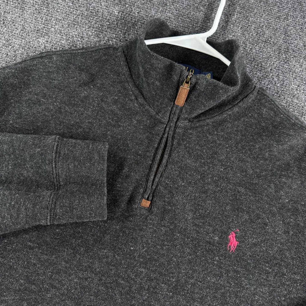 Polo Ralph Lauren Quarter Zip Mens XL Extra Large Gray Pink‎ Pony Cotton Sweater